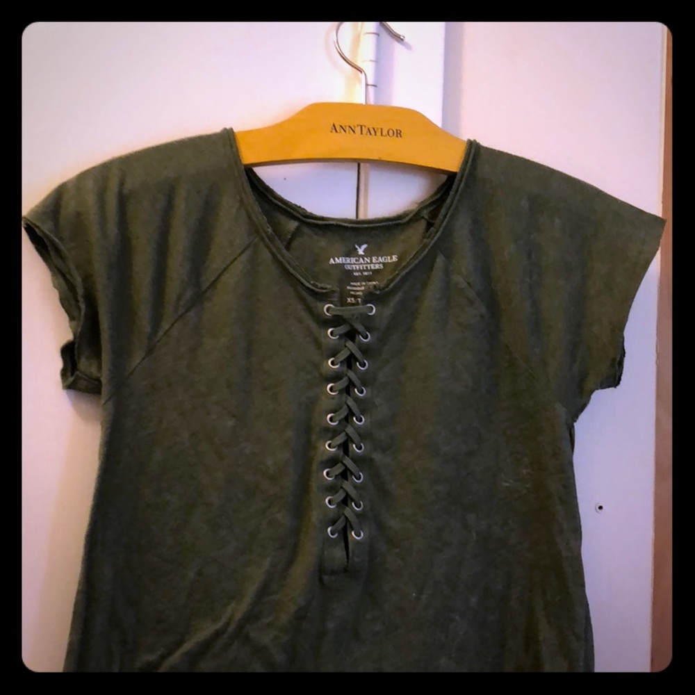 American Eagle Green Criss Cross Top